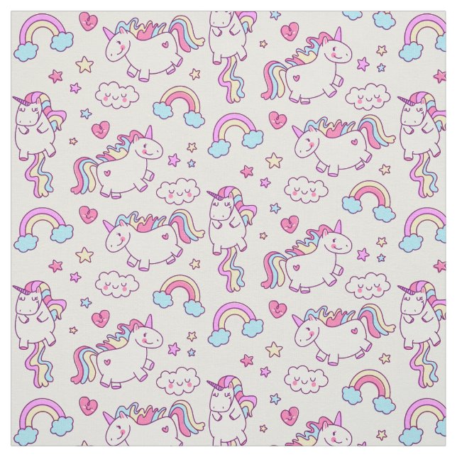 Magical Unicorn Rainbow Star & Cloud Fabric (Swatch)