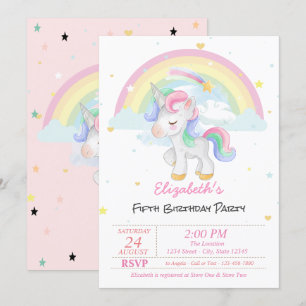 Magical Unicorn Rainbow Stars Birthday Invitation