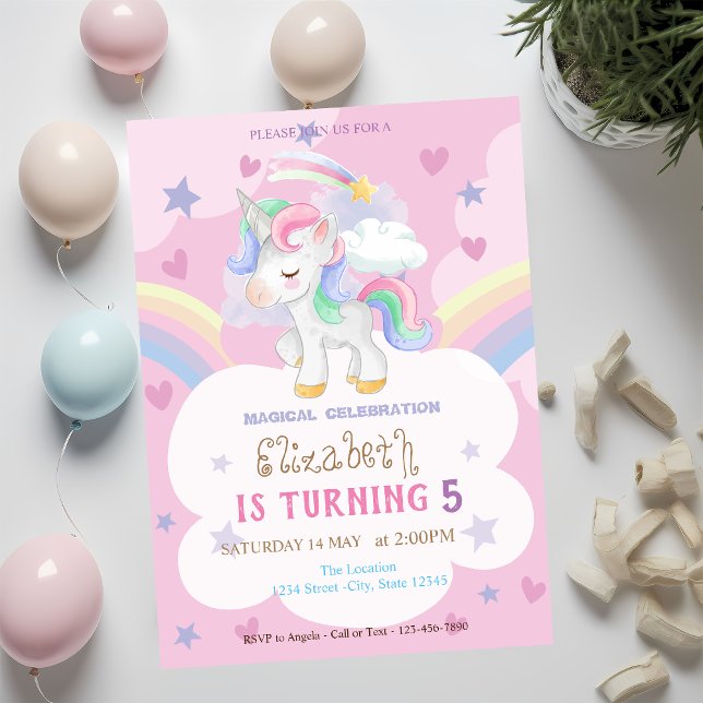 Magical Unicorn Rainbow Stars Hearts Birthday Invitation (Creator Uploaded)