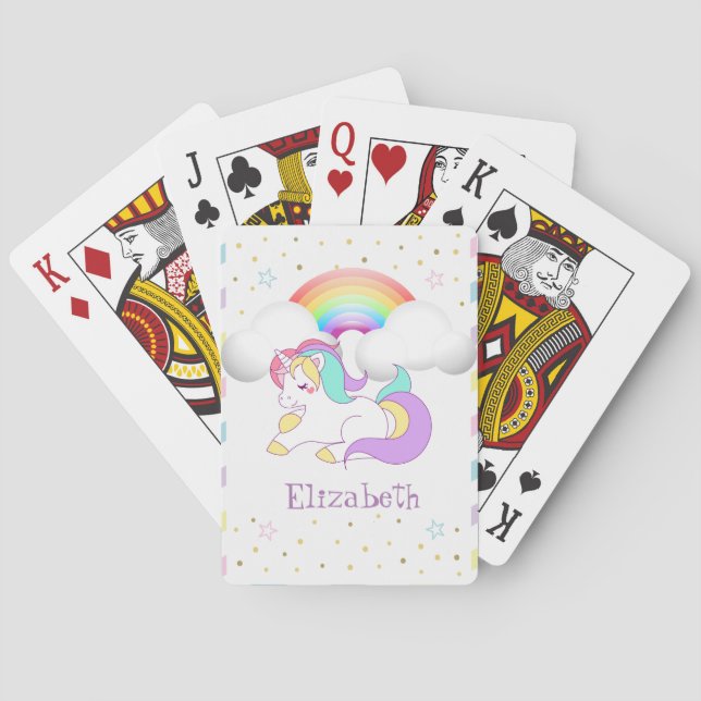 Magical Unicorn, Rainbow, Stars - Personalised Playing Cards (Back)