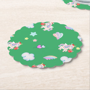 Magical Unicorn rainbow Xmas birthday party Paper Coaster