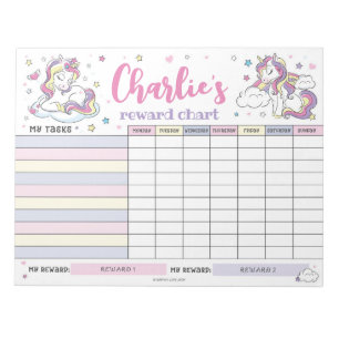 Magical Unicorn Reward Chart Personalised Tasks Notepad