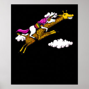 Magical Unicorn Riding Giraffe Funny Animals Poster