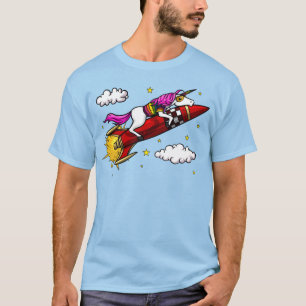 Magical Unicorn Riding Space Rocket Funny T-Shirt