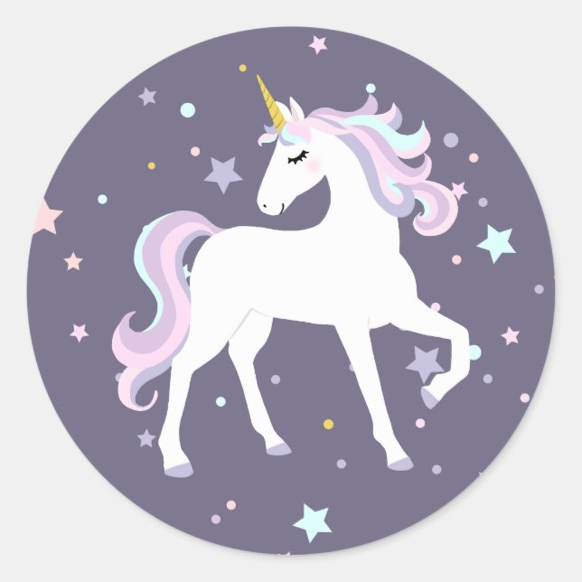 Magical Unicorn Round Sticker. Classic Round Sticker (Front)