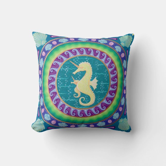Magical Unicorn Seahorse Mandala Cushion (Front)