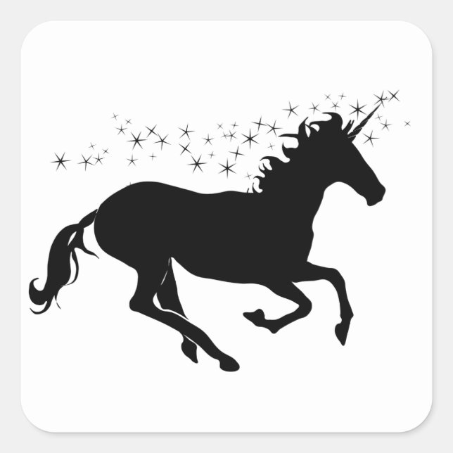 Magical Unicorn Silhouette Elegant Black on White Square Sticker (Front)