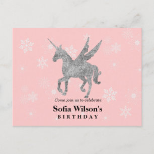 magical unicorn, silver unicorn, trendy invitation postcard