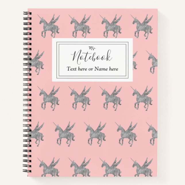 magical unicorn, silver unicorn, trendy notebook (Front)