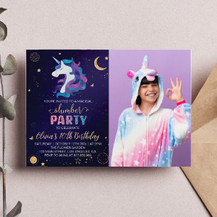 Magical Unicorn Slumber Birthday Photo Invitation