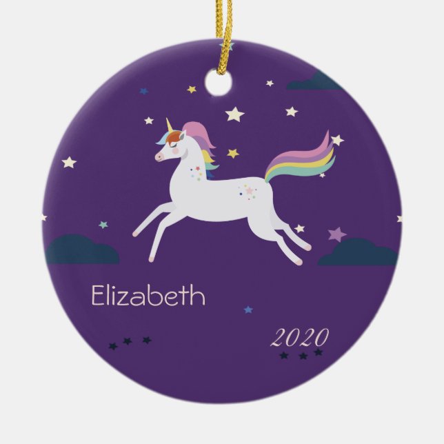 Magical Unicorn Stars,Clouds Ceramic Ornament (Front)