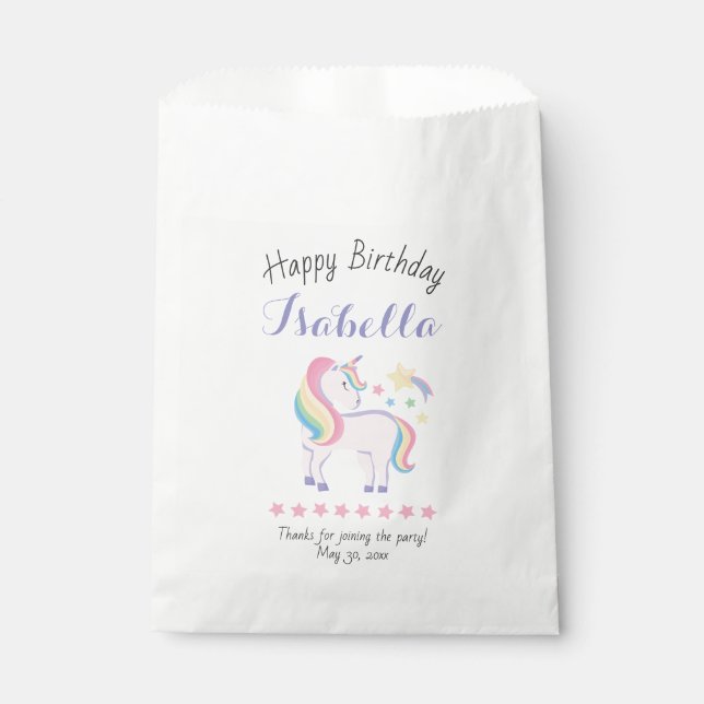 Magical Unicorn & Stars Happy Birthday Party Guest Favour Bag (Front)