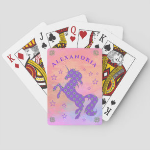 Magical Unicorn Stars Purple Pattern Personalise Playing Cards