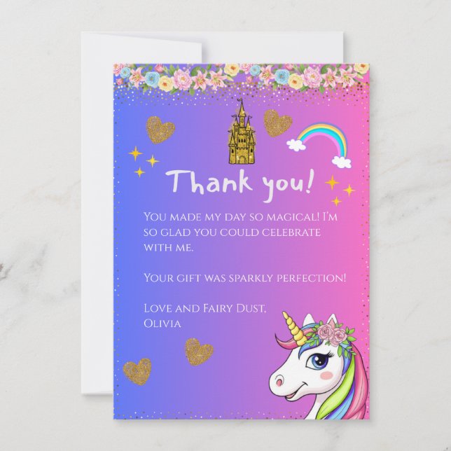 Magical Unicorn Thank You Card (Front)