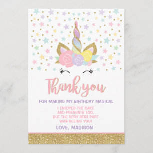 Magical Unicorn Thank You Card Pink Gold Unicorn