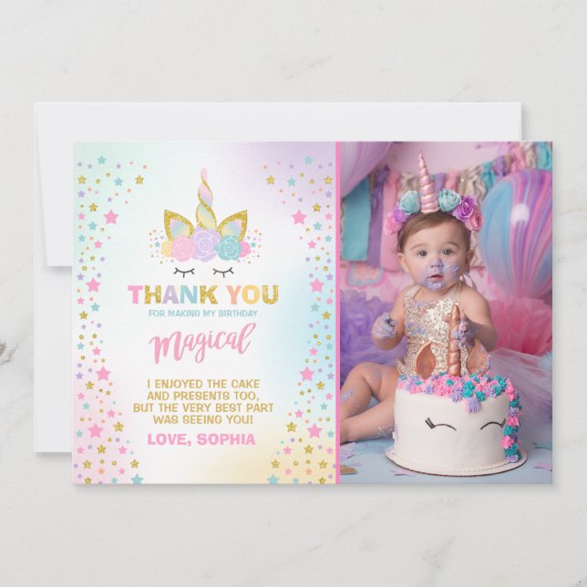 Magical Unicorn Thank You Card Unicorn Party (Front)