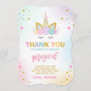 Magical Unicorn Thank You Card Unicorn Party