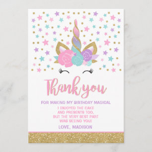 Magical Unicorn Thank You Card Unicorn Party