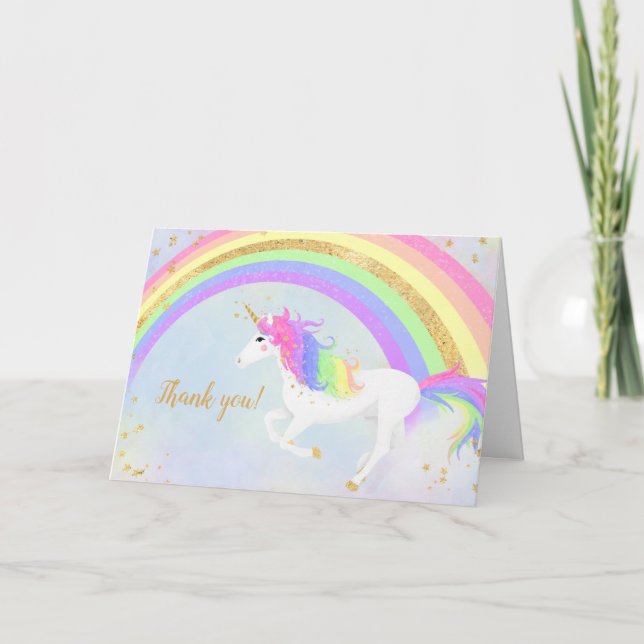 Magical Unicorn Thank You | Gold Rainbow Card (Front)