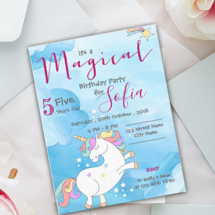 Magical Unicorn Themed Blue Sparkle Birthday Party Holiday Postcard