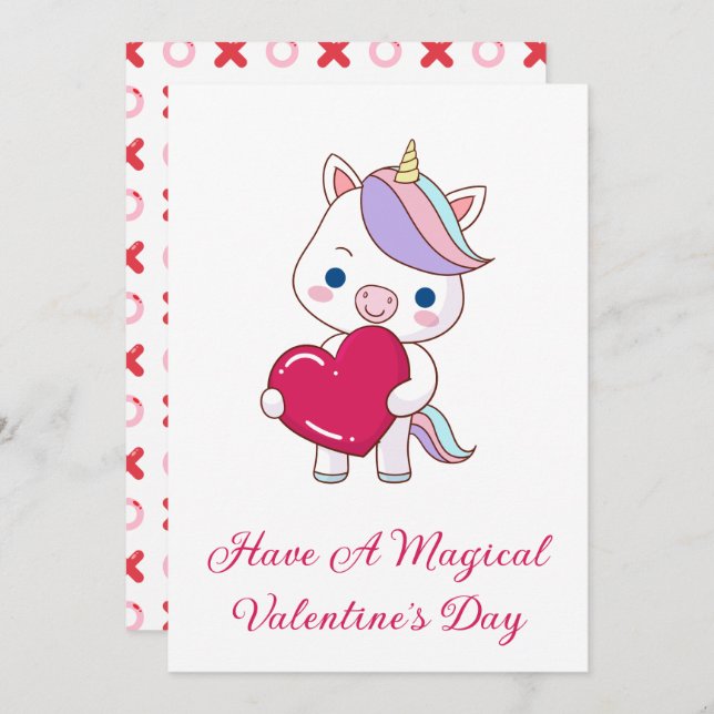Magical Unicorn Valentine's Day  Holiday Card (Front/Back)