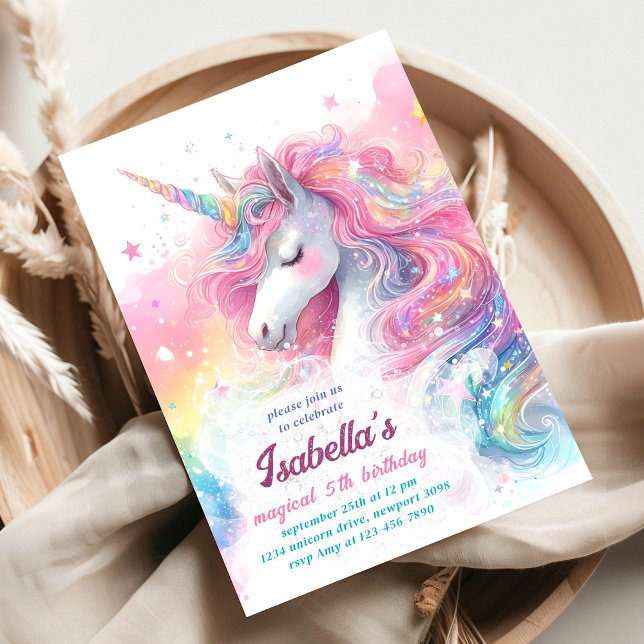 Magical Unicorn Watercolor Rainbow Birthday Invitation (Creator Uploaded)
