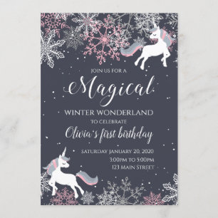 Magical Unicorn Winter Onederland Birthday Invite