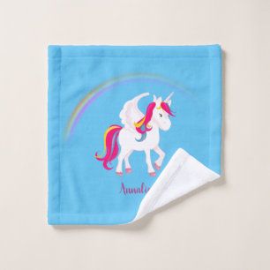Magical Unicorn with Custom Name on Blue Wash Cloth