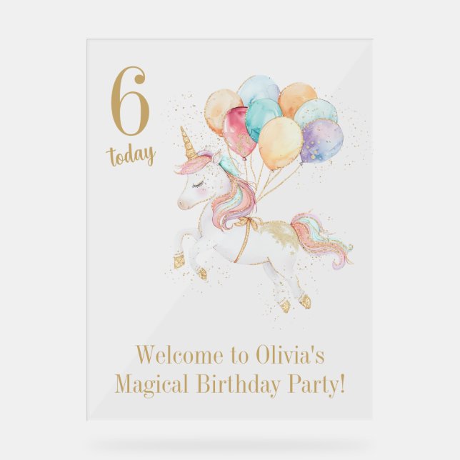 Magical Unicorn with Rainbow Balloons Welcome  Acrylic Sign (Front)
