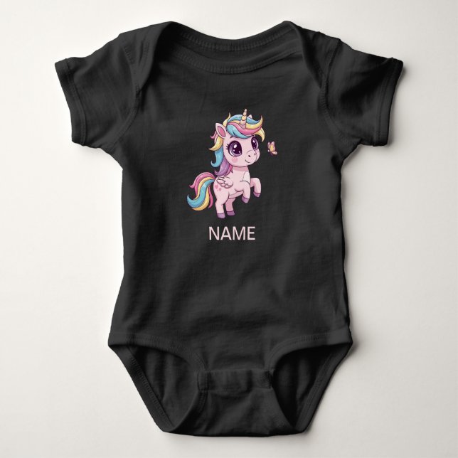 Magical Unicorn with Rainbow Hair Baby Bodysuit (Front)