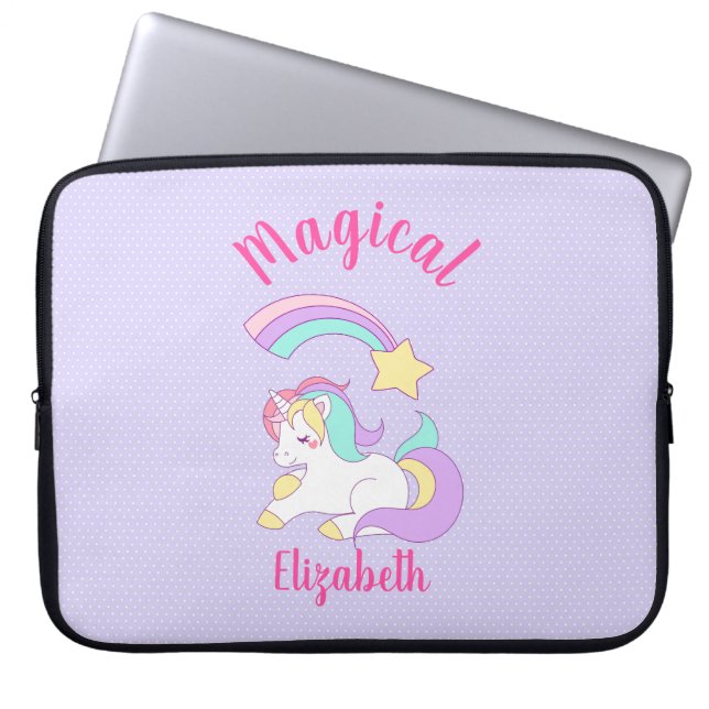 Magical Unicorn with Rainbow Shooting Star Custom Laptop Sleeve (Front)
