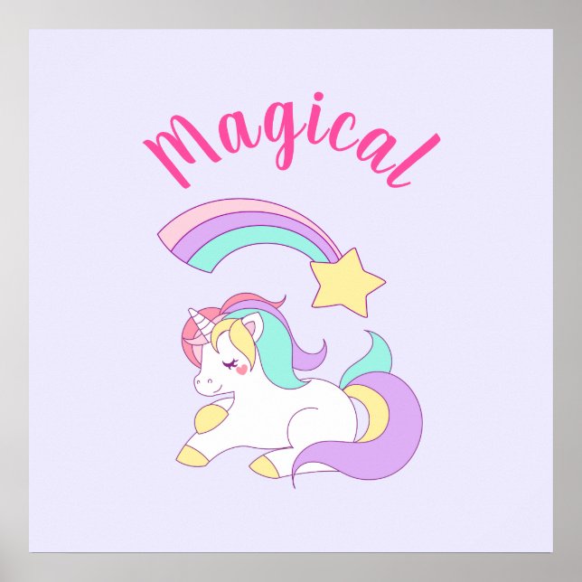 Magical Unicorn with Rainbow Shooting Star Poster (Front)