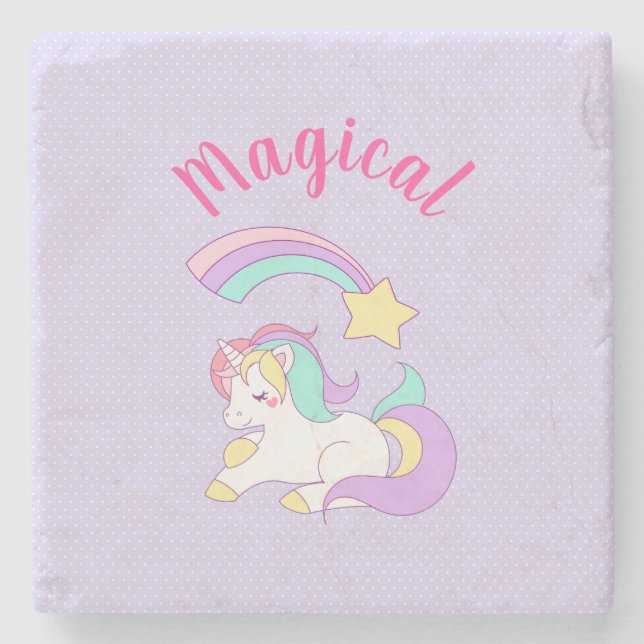 Magical Unicorn with Rainbow Shooting Star Stone Coaster (Front)