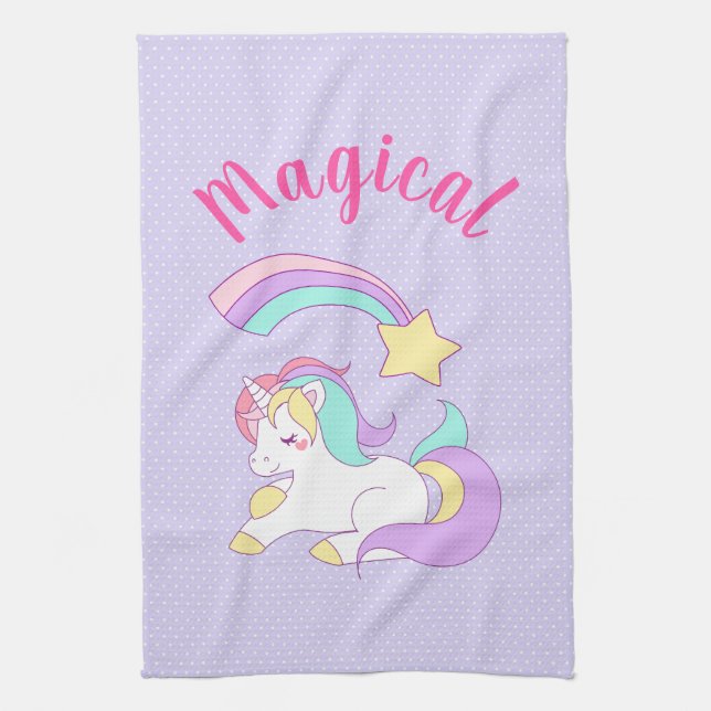 Magical Unicorn with Rainbow Shooting Star Tea Towel (Vertical)