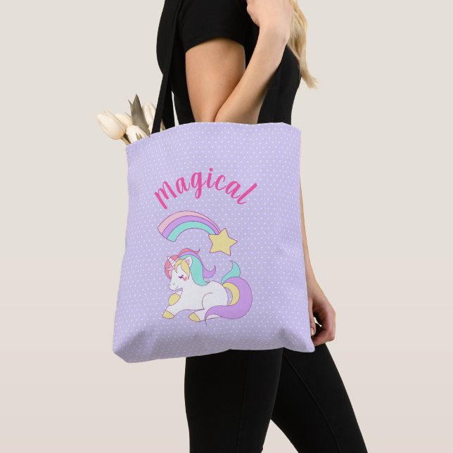 Magical Unicorn with Rainbow Shooting Star Tote Bag (Close Up)