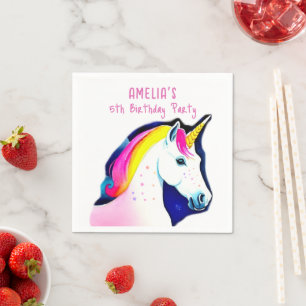 Magical Unicorn with Stars Girl Birthday Napkin