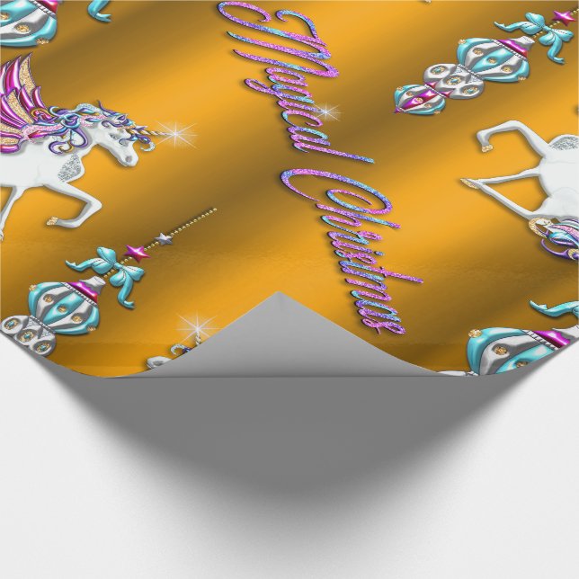 Magical Unicorns Golden Christmas Wrapping Paper (Corner)