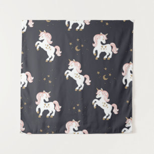 Magical Unicorns: Pink Mane Vintage. Tapestry