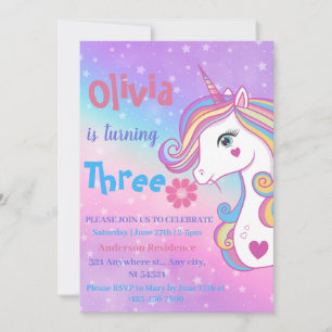 Magical Unicorns Rainbow Watercolor Birthday Party Invitation