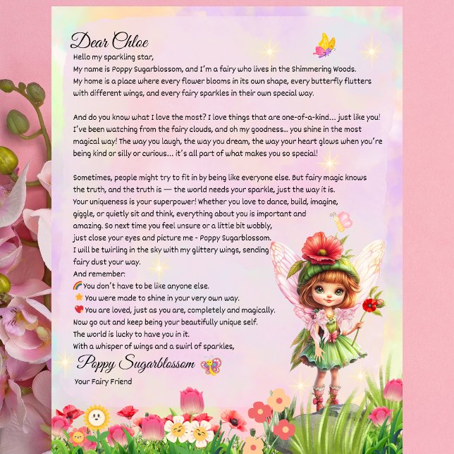 Magical Uniqueness Fairy Keepsake Letter For Kids (Personalized Fairy Letter for Girls – Self-Love & Embracing Uniqueness – Fairy Poppy Sugarblossom)