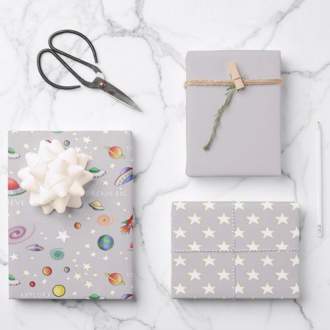 Magical Universe Grey  Wrapping Paper Sheet (Front)