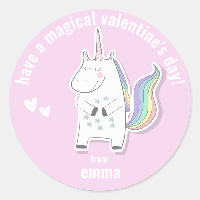 Magical Valentine's Day - Cute Kids Unicorn Classic Round Sticker (Front)