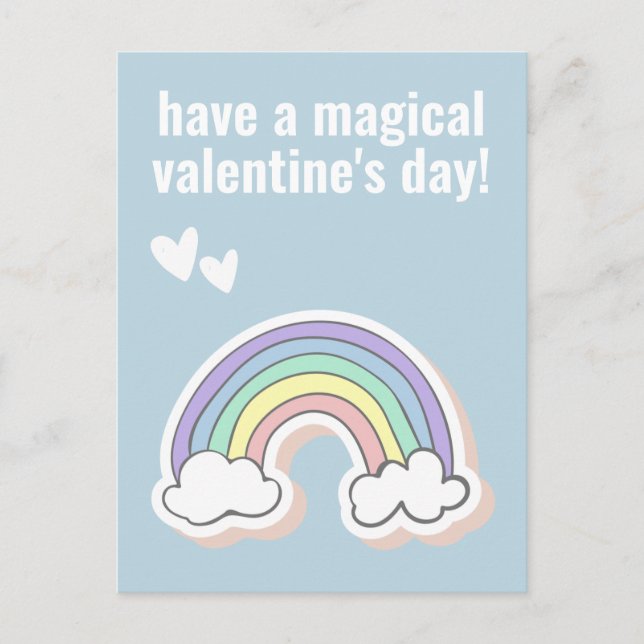 Magical Valentine's Day, Cute Kids Unicorn Rainbow Postcard (Front)