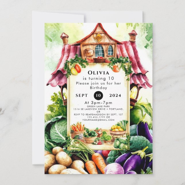 Magical Vegetables Farmers Market Birthday Invitation (Front)