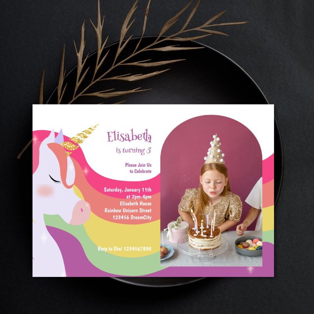 Magical Vibrant Rainbow Unicorn Birthday Photo Invitation (Creator Uploaded)