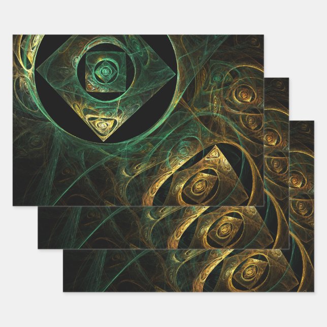Magical Vibrations Abstract Fractal Art Design Wrapping Paper Sheet (Set)
