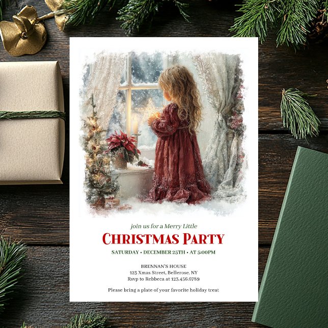 Magical Victorian Little Girl Awaiting Santa DNL Invitation (Magical Victorian Little Girl Awaiting Santa Download Invite)
