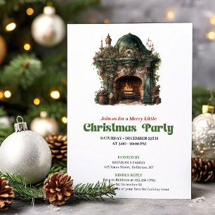 Magical vintage Christmas fireplace party invite