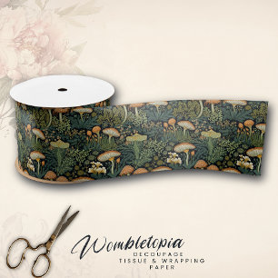 Magical Vintage Green Rustic Woodland Mushroom Satin Ribbon