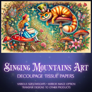 Magical Vintage Wonderland Alice Cat Scene Tissue Paper